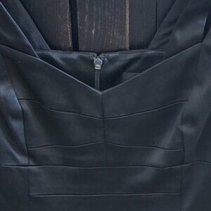 JAX Black Satin Seam Detailed Cocktail Dress Double Strap Hourglass Illusion S4